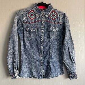 Cowgirl Up Long Sleeves Embroidered Pearl Snap Buttons Western Shirt Women’s XS